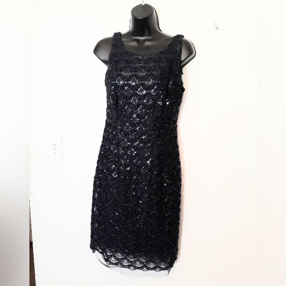 SD collection sequin mesh navy dress